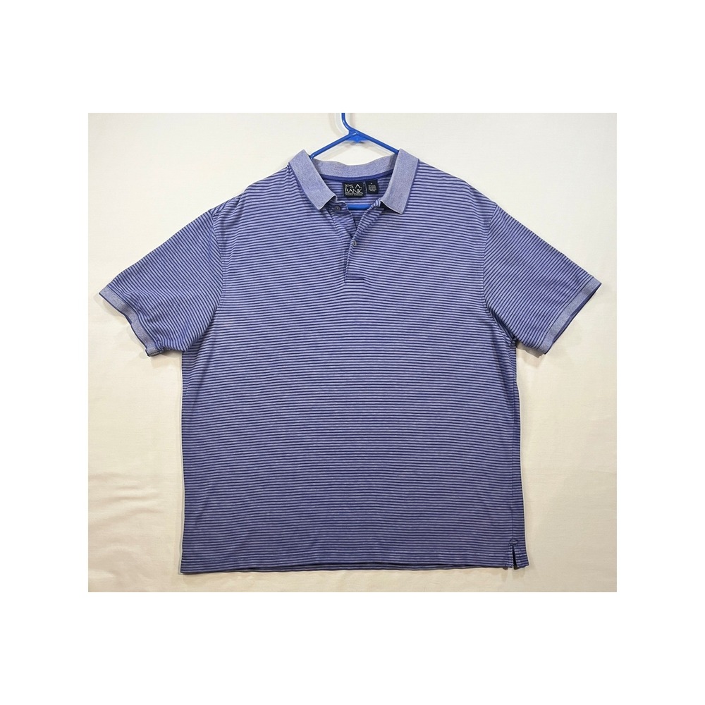 Jos A Bank Travelers Collection Mens XL Blue Striped Short Sleeve Polo Shirt